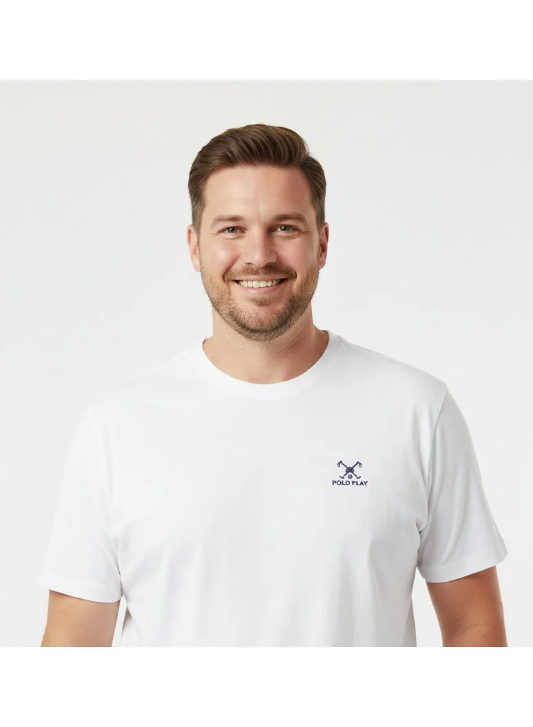 لعب البولو تيشيرت رجالي مطبوع أبيض